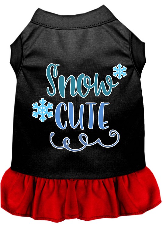 Snow Cute Screen Print Dog Dress Black with Red Med